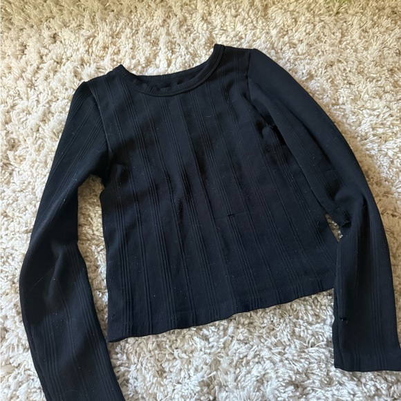 Tops - Black Long Sleeve distressed streetwear edgy long sleeve Ribbed Top